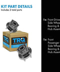 Front Wheel Bearing And Hub Assembly Set For Subaru Outback, Forester, Legacy, And XV Crosstrek Left And Right Two Piece Bolt-On Drop-In Direct Fit Kit For 2005 To 2014 Models, shown with packaging.