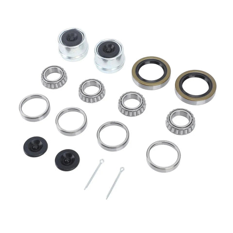 Beefed Up Boat Trailer Axle Hub Wheel Bearing Kit with grease seals and 1.98 inch dust caps for 1 1/16 inch axles 2000 to 2200 lbs