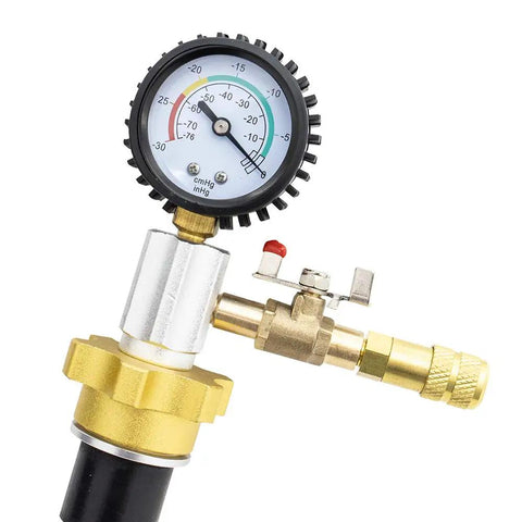Pressure gauge of Coolant Vacuum Purge And Refill Tool Kit For Fast Bleed-Free Cooling System Fill With Universal Adapters