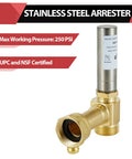 Two Pack Angle Stainless Steel Water Hammer Arrestors For Washing Machines 3/4 In Swivel FHT X 3/4 In MHT Up To 250 PSI Easy Install