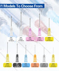 Top Shelf 100 Pack 27 Gauge 1 Inch 304 Stainless Steel Syringe Needles With Secure Caps For Lab Work Industrial Applications Built Different And Individually Wrapped, showing various gauge sizes.
