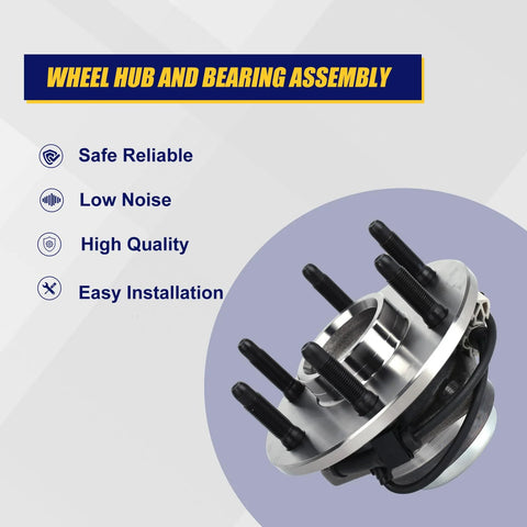 Front Wheel Bearing Hub Assembly 2Pcs For 2000-2008 Cadillac Escalade with 6 Lug Bolts and ABS displayed with features