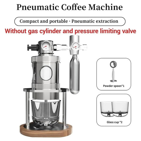 Pneumatic Air Pressure Coffee Machine With Manual Espresso Maker And Cold Brew Brewer Features Adjustable One To Sixteen Bar Hydraulic Gauge, compact design.
