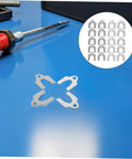 144 Piece Universal Steel Auto Body Panel Alignment Shims Kit For Vehicle Doors And Sheet Metal Panels With Noise Reduction For Pro Shops And Workshop Use, steel shims on blue workbench