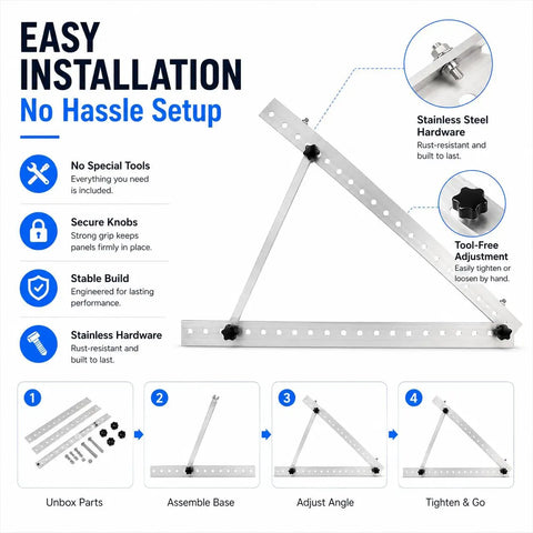 41 Inch Adjustable Solar Panel Mounting Brackets Aluminum Kit For RV Roofs And Boats with installation instructions