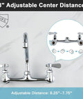 8 Inch Center Wall Mount Commercial Kitchen Faucet with Dual Handles, Adjustable Center Spacing for Restaurant Sinks