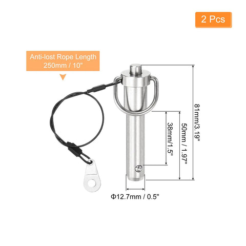 Tough As Nails Quick Release Pins 2 Pack Half Inch By 1 5 Inch Push Button Ball Locking Hardware 304 Stainless Steel Ring Handle Fasteners With Anti Lost Lanyard For Marine Boat Bimini Top Audio Rack Setup