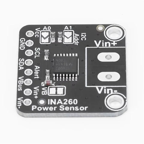 Top Shelf I2C Current Voltage Power Sensor Module With 1 Percent Accuracy And 16 Bit High Speed Readouts showing black circuit board and connections.
