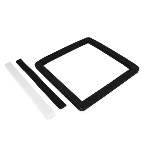 RV Camper Roof AC Gasket Kit 14 Inch By 14 Inch With Waterproof Compression Seal Self Adhesive Picture Frame Gasket And Leveling Pads Three Piece Set For Roof Mounted Air Conditioner showing gasket and pads.