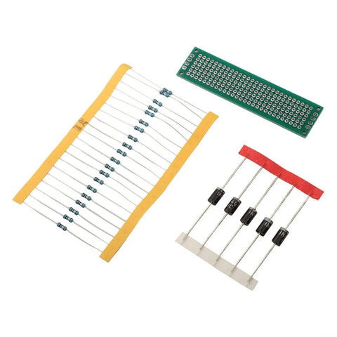 Resistors, diodes, and PCB board from Ultra Complete 1818 Piece Electronics Components Kit with durable plastic case for DIY prototyping and learning.