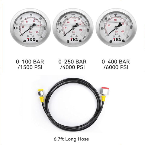 Nitrogen Accumulator Gear Kit With Seven Couplings And Three Pressure Gauges Plus Gas Hose For Hydraulic Systems Compact And Durable With Corrosion Resistant Gauges And Steel Adapters For Precise Safe Pressure Measurement