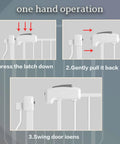 Instructions for using the one hand open feature of Extra Wide Pet Gate For Stairs And Doorways With Walk Through Design, 37.4 Inches Tall, Pressure Mounted Safety Gate, Double Lock System For Dogs Cats And Babies, Black Metal Frame, Easy One Hand Open, Durable Indoor Gate.