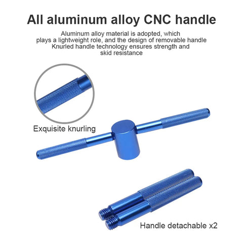 Aluminum Alloy CNC Handle for Bike Repair Tool Kit, knurled texture, detachable design for headset and bottom bracket removal.