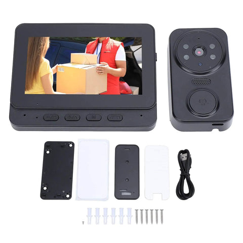 Smart Video Doorbell With 4.3 Inch Display, Bluetooth Doorbell Camera, 2 Way Audio Intercom, shown with accessories