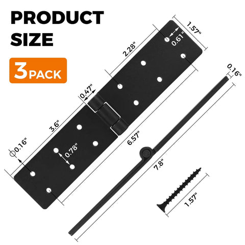 Heavy Duty 270 Degree Folding Butt Hinges For Outdoor Wood Gates Built Tough To Last Rust Resistant 3 Pack with dimensions