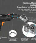 Titanium Drill Nibbler Sheet Metal Cutter Attachment With Adapter shows precision steel gear for smooth cutting with adjustable features.
