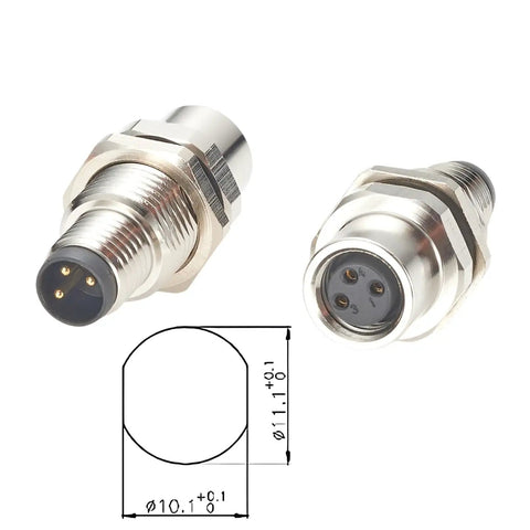 A Code 3 Pin M8 bulkhead connector, 3 Pin Male to Female, IP67 shielded circular panel mount socket for control cabinet IO system.