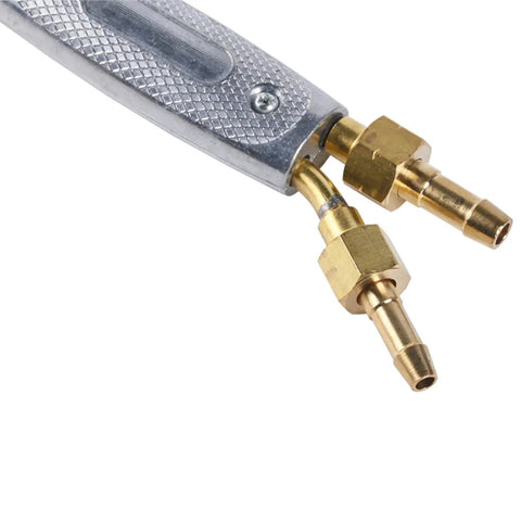 Close-up of brass connections on Pro Grade Heavy Duty Brass Welding Cutting Heating Torch Kit 4 Piece Set with Check Valves
