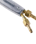 Close-up of brass connectors on cutting torch and welding set for demanding cutting brazing and heating tasks with 90 degree head angles