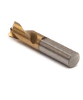 Shop-Ready Spot Weld Drill Bit Set 8mm And Five Sixteenth Inch Pro Grade High Speed Cobalt Steel With Titanium Coating shown at an angle.