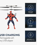 Spider Man Infrared RC Helicopter Jetpack Flying Figure With LED Lights Twin Rotors Action Phrases Marvel Licensed Hero Toy For Kids Eight And Up At Home with USB charging highlight