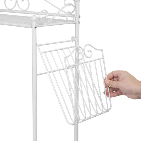 Over The Toilet Storage Shelf With Magazine Basket Freestanding Bathroom Organizer Rack Black Metal Space Saving Shelf For Small Bathrooms With Vintage Scrollwork And No Fuss Assembly