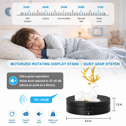 Top Notch Motorized Rotating Display Stand With 360 Degree Electric Photography Turntable, 5.4 in, ultra-quiet for collectibles.