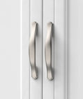 Front view of 10 Pack 3 Inch Brushed Satin Nickel Cabinet Handles Set for kitchen cupboards and drawers installed on white doors