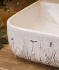 New Premium Ceramic Rectangle Vessel Sink For Bathroom Vanity Sleek Above Counter Wash Basin Slick Glossy Finish No Sweat Cleanup Hand Painted Art Style with bird design