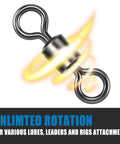 Barrel Fishing Swivels Set In Sizes From Twelve Through Twelve Zero Stainless Steel Rings Brass Body Delivers 1300 Pound Strength With Smooth Rotation Reducing Line Tangles Ideal For Saltwater And Freshwater Leader And Lure Connector Fifty Pack, swivel close-up