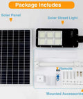 Beast Mode Bright 300W Solar Street Light With Remote Control package including solar panel, light, and accessories