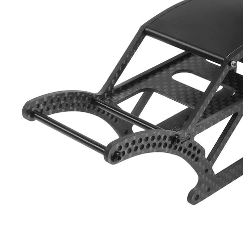 Carbon Fiber Chassis Kit For 1/18 RC Crawler Frame Girders Beefed Up Upgrade Accessory CNC Machined Lightweight Strength For Custom Builds Without A Body Shell Ready For Customization showcasing exposed chassis frame and mounting details.