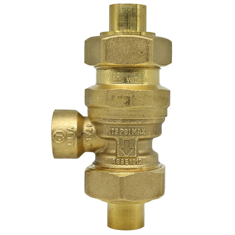 Rock Solid Dual Check Valve Backflow Preventer With Intermediate Atmospheric Vent for half inch piping, brass body, front view