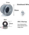 70mm Longboard Wheels 51mm Wide With 80A Hardness And ABEC-9 Bearings, Includes Spacers, Riser Pads And All Hardware, Clear Finish