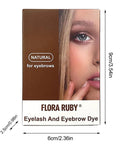 Flora Ruby Eyelash And Eyebrow Dye packaging with natural for eyebrows label, dimensions 6cm x 9cm.