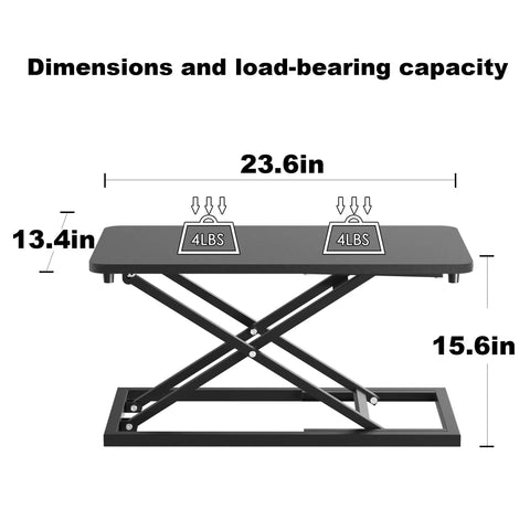 24 Inch Scissor Lift Keyboard And Mouse Riser For Standing Desk Converter with dimensions and load capacity, 23.6 Inch Wide Tray