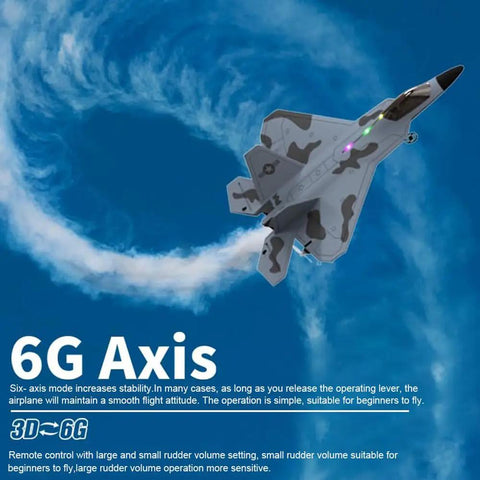 F22 Raptor RC Plane With LED Lights 4CH 3D 6G Gyro 2.4GHz Remote Control Fighter Jet flying against a blue sky