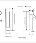 Diagram showing dimensions of Forged Solid Brass Edge Pull For Sliding Pocket Doors, Antique Brass Finish, includes size details.
