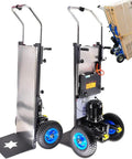 This Bad Ass Electric Stair Climber Is A Total Game Changer For Moving Heavy Gear Like Pros On Curved Or Straight Stairs With 2000W Motor And 48V Battery, showcasing battery-operated stair climber with sturdy wheels and motor.