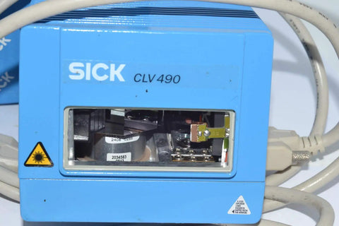 Beefy Fixed-Mount Laser Barcode Scanner CLV490-0010 For Industrial Automation with cables and visible internal components