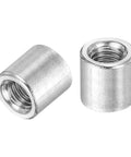 Shop Grade Round Weld Nuts M5 Thread With 8 Millimeter Collar For No Sweat Frame Mods And Furniture Upgrades Ready To Thread Bung Female Inserts Made From Solid Rust Proof 201 Stainless Steel Twenty Piece Pack, two cylindrical inserts.