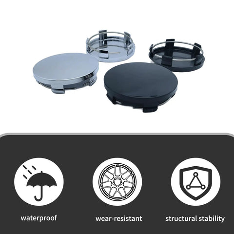 Crisp Black 4 Pack Wheel Hub Center Caps With Snug Snap Fit Tough Abs Shell And Clean Rim Covers To Level Up Your Whip For Most Cars, 2 sizes.