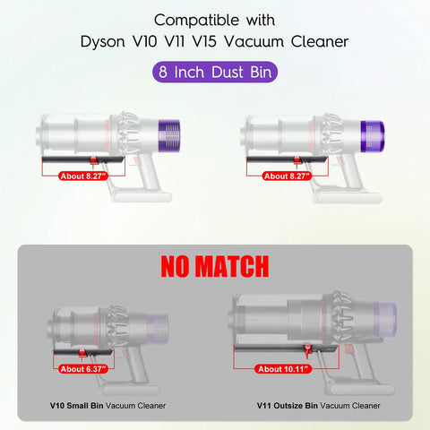 Image showing compatibility of Cyclone Baffle Bin Runner Replacement For 8 Inch Dust Bin Vacuum Cleaners Fits V10 V11 V15