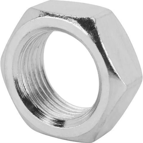 Plain Steel Jam Nut 11/16-18 Right Hand Thread With Clear Zinc Finish For Rod Ends, Heim Joints, And Clevis Applications Universal Fit Rock Solid Heavy Duty Locking Nut For Suspension And Steering. visible front view