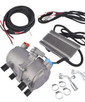 12V Electric AC Scroll Compressor Close Kit For Universal Car And Truck Air Conditioning with hoses and connectors included.