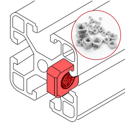 Killer 200 Piece Metric Square Nut Assortment Kit Forged From 304 Stainless Steel M3 M4 M5 M6 M8 M10 Sizes shown in use with slotted channel.
