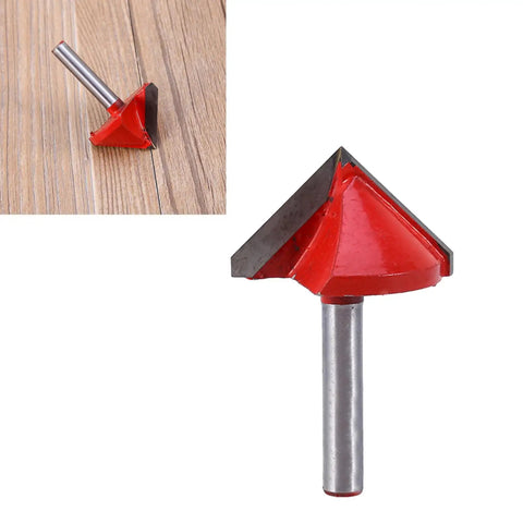 Estink V Groove Router Bit 6mm Shank Solid Alloy Double Edge Chamfer Cutter showing sharp edge for acrylic MDF PVC projects