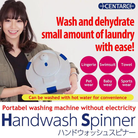 Woman holding Portable Handwash Spinner Mini Washer No Electricity Needed For Tiny Loads, Lightweight at 3.3 lb