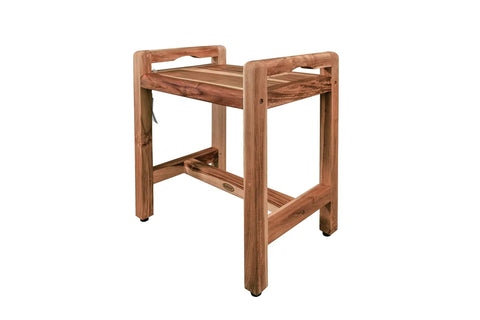 20 Inch Teak Shower Bench Chair Waterproof Teak Wood Stool With Curved Edge Seat, Non Slip Feet, Safe, Easy Access, Great For Inside Shower