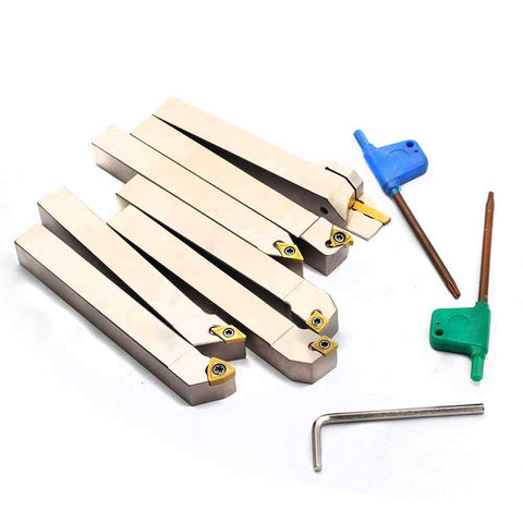 Heavy Duty 1/2 Inch Shank Indexable Lathe Tool Set With Nickel Plated CNC And Metal Lathe Tool Holders For Turning Grooving Threading Parting And Cut Off 7 Piece Kit Durable And Corrosion Resistant Built To Last